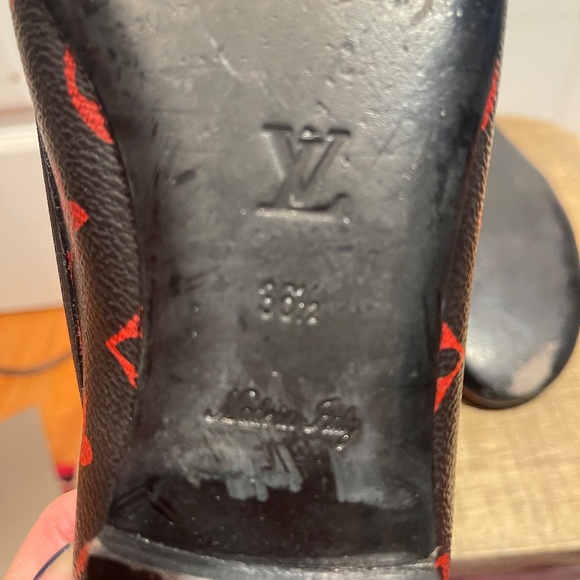 LOUIS VUITTON BLACK RED MONOGRAM REVIVAL BALLERINA FLAT SHOES 36.5 - Picture 9 of 12
